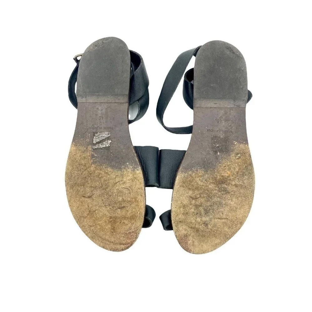 Free People Torrence Black Leather Flat Sandals Leather Straps Sz 40